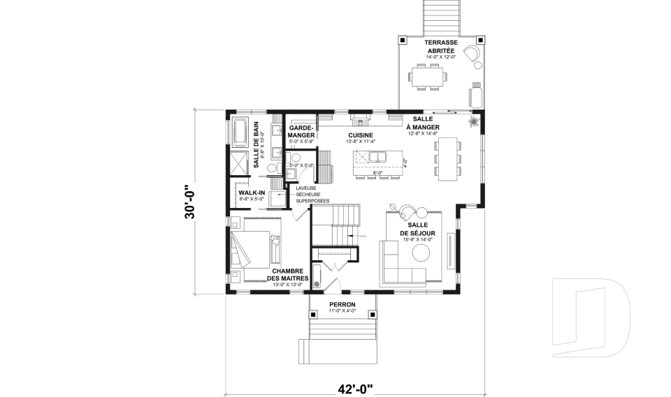 Rez-de-chaussée - Plan de maison plain-pied Farmhouse, chambre parents au rez-de-chaussée, s-sol aménagé optionnel ($) - Ripley 3
