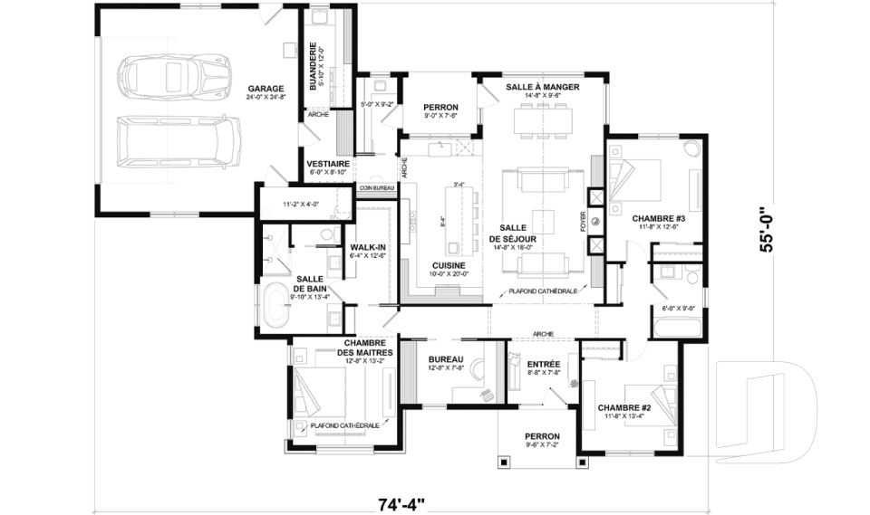 Rez-de-chaussée - Plan résidentiel de type plain-pied moderne, superbe suite parentale, garage double et options de fondation - Andrews 2